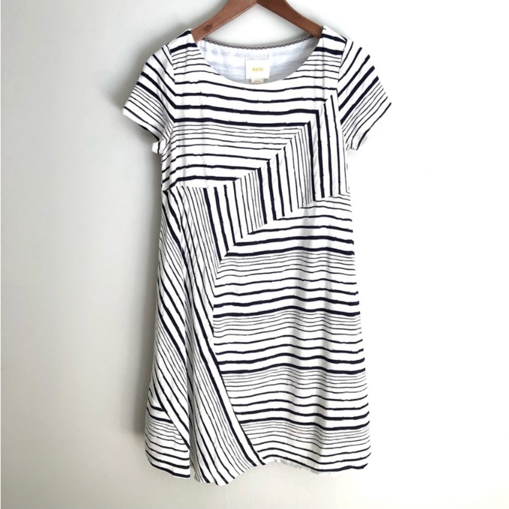 Anthro Maeve Abstract Stripe Short Sleeve Swing Tunic Dress - Picture 6 of 9